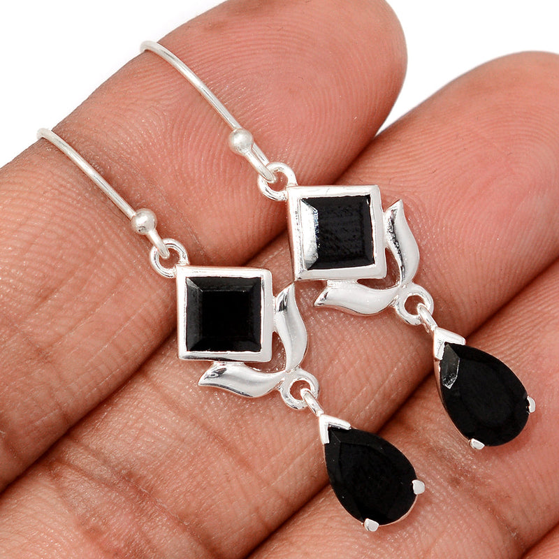 1.7" Designer - Black Onyx Faceted Earrings - BOFE757