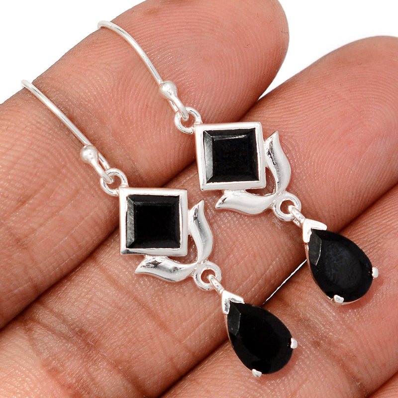 1.7" Designer - Black Onyx Faceted Earrings - BOFE758