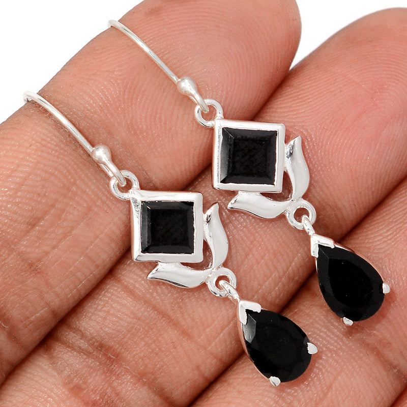 1.7" Designer - Black Onyx Faceted Earrings - BOFE759