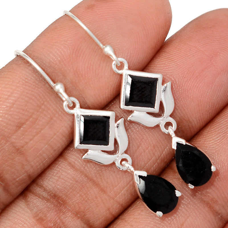 1.7" Designer - Black Onyx Faceted Earrings - BOFE760