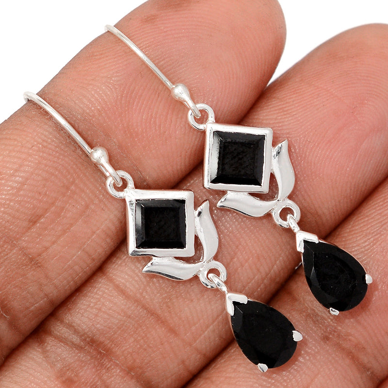 1.7" Designer - Black Onyx Faceted Earrings - BOFE761