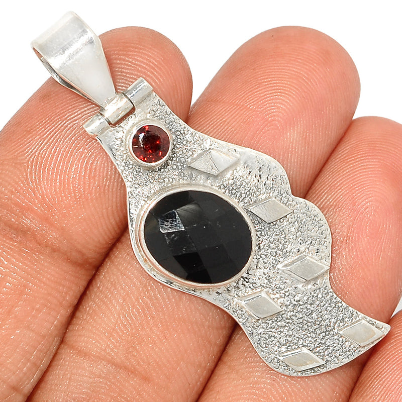 2" Black Onyx Faceted & Garnet Faceted Pendants - BOFP1234