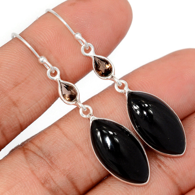 2" Black Onyx & Smokey Quartz Earrings - BOXE1397