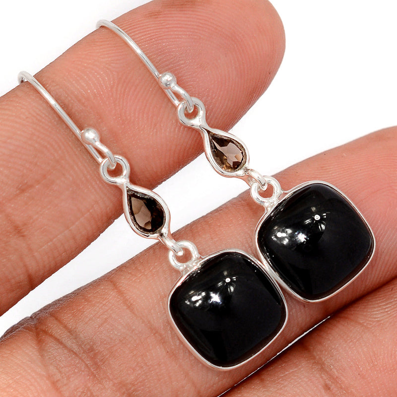 1.6" Black Onyx & Smokey Quartz Earrings - BOXE1398