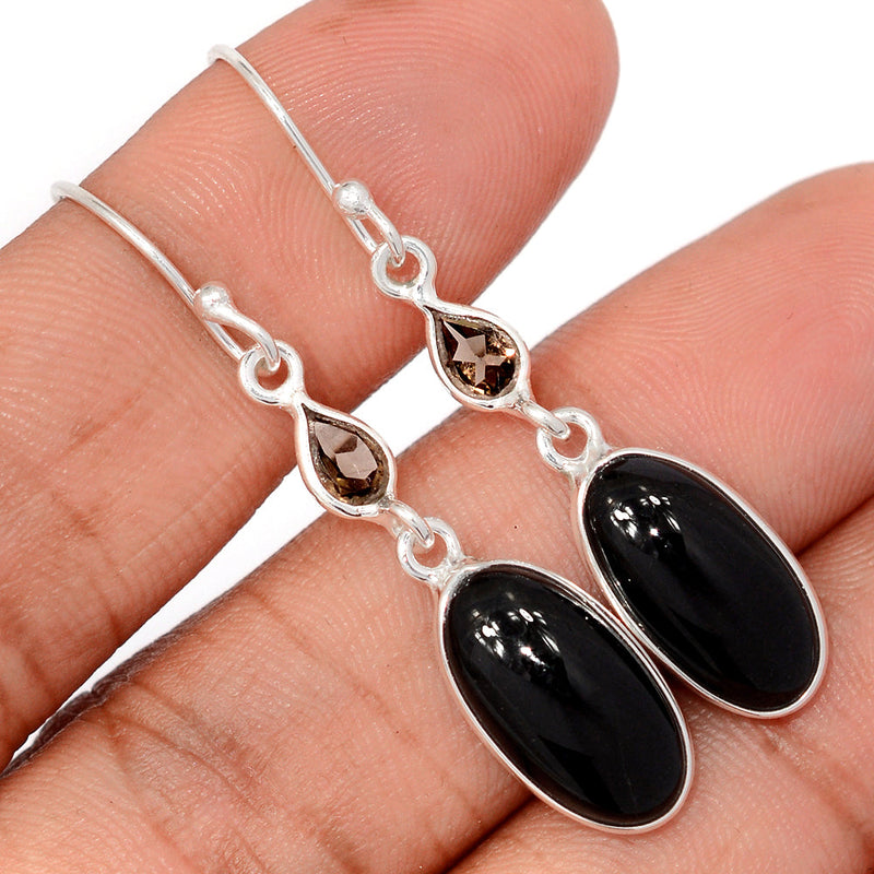 1.8" Black Onyx & Smokey Quartz Earrings - BOXE1422