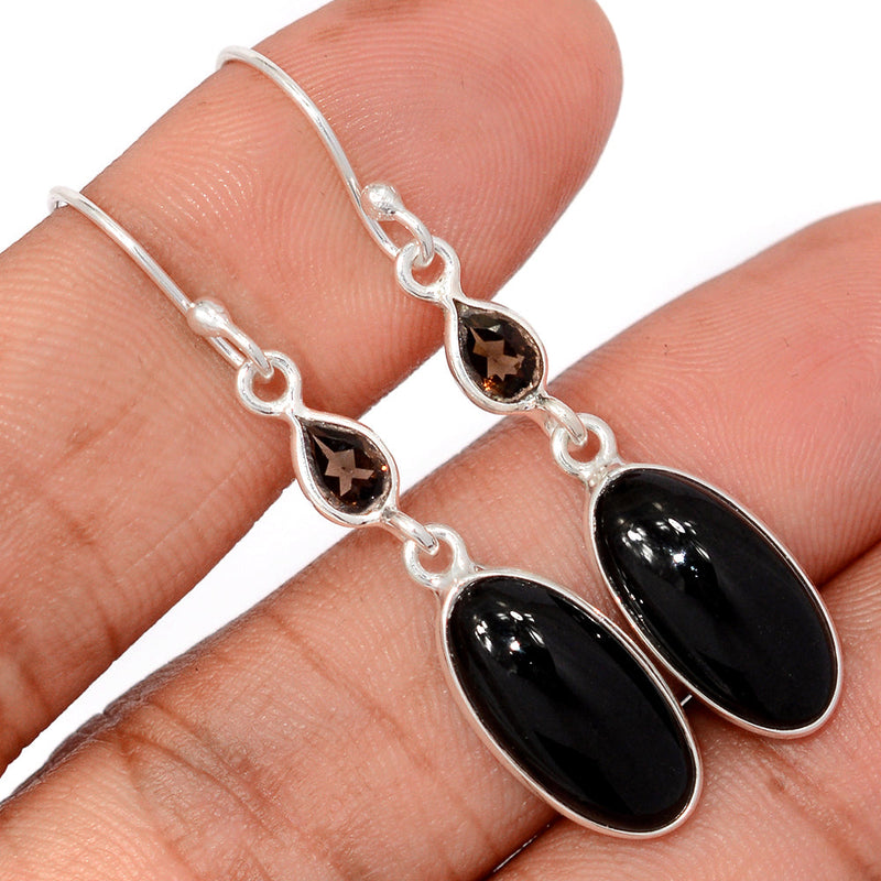 1.8" Black Onyx & Smokey Quartz Earrings - BOXE1424
