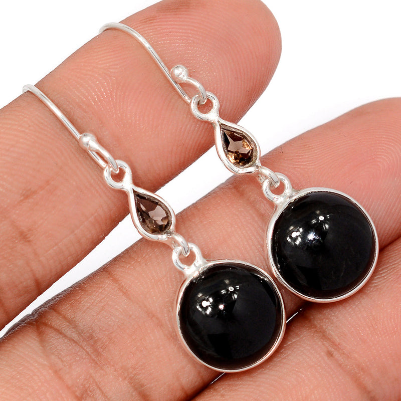 1.7" Black Onyx & Smokey Quartz Earrings - BOXE1427