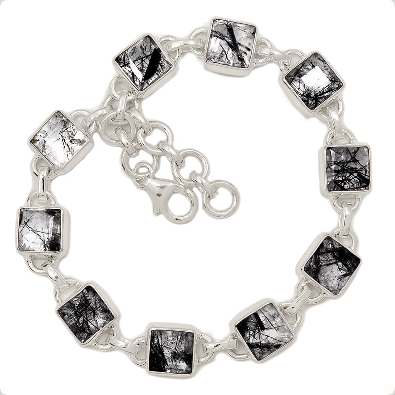 8.5" Black Rutilated Quartz Faceted Bracelets - BRFB35