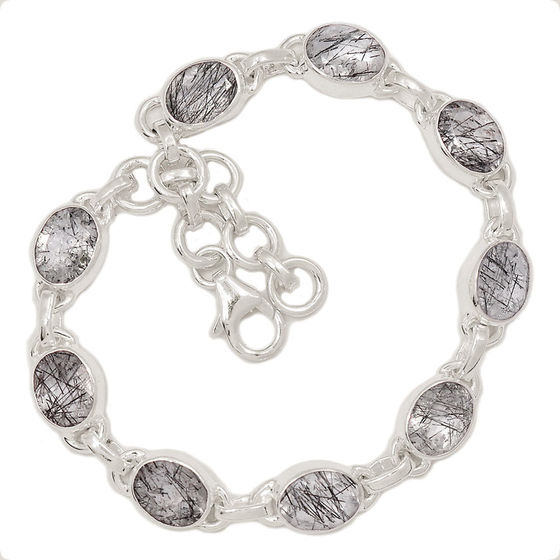 7.6" Black Rutilated Quartz Faceted Bracelets - BRFB41
