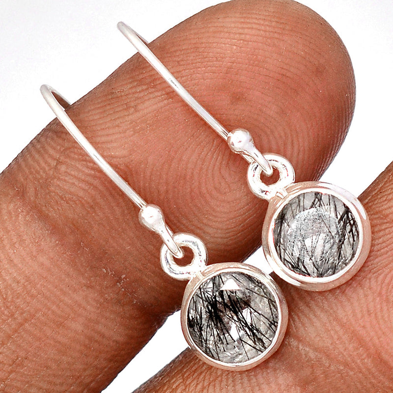 1" Black Rutilated Quartz Faceted Earrings - BRFE326