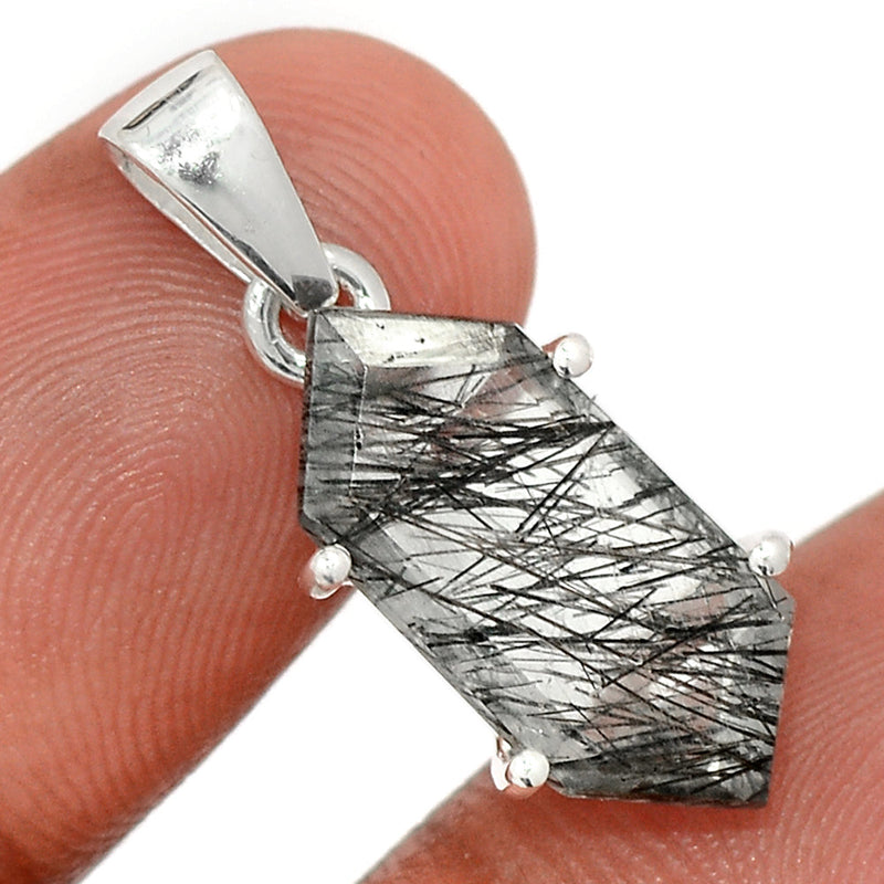 1.1" Claw - Black Rutilated Quartz Faceted Pendants - BRFP500