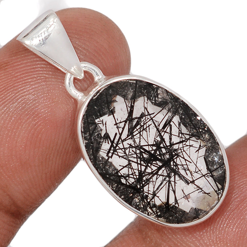 1.2" Black Rutilated Quartz Faceted Pendants - BRFP584