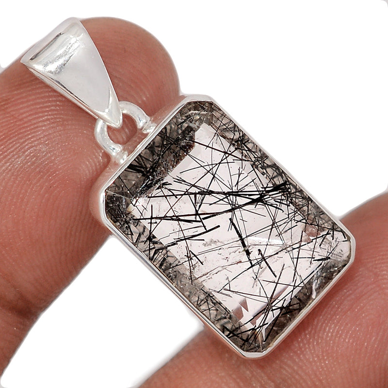 1.3" Black Rutilated Quartz Faceted Pendants - BRFP587