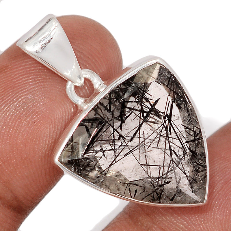 1.3" Black Rutilated Quartz Faceted Pendants - BRFP589