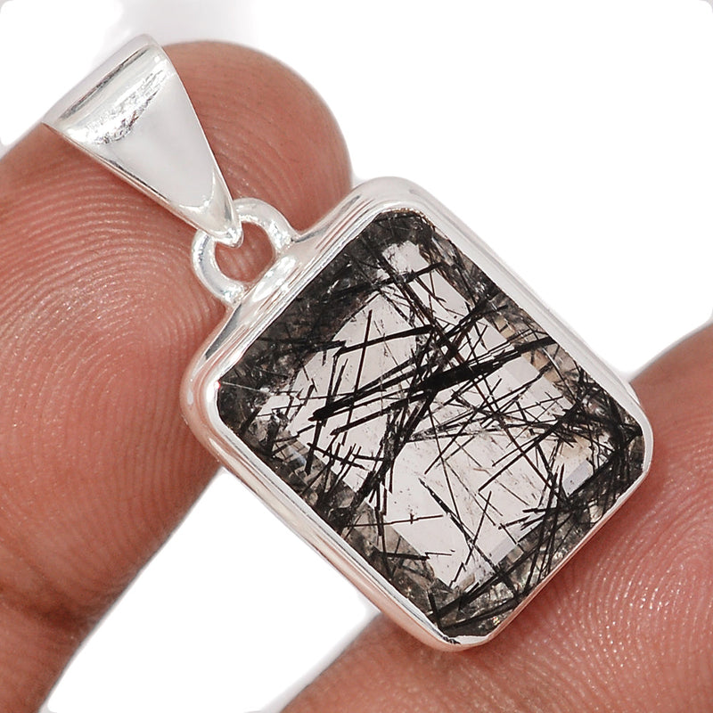 1.2" Black Rutilated Quartz Faceted Pendants - BRFP591