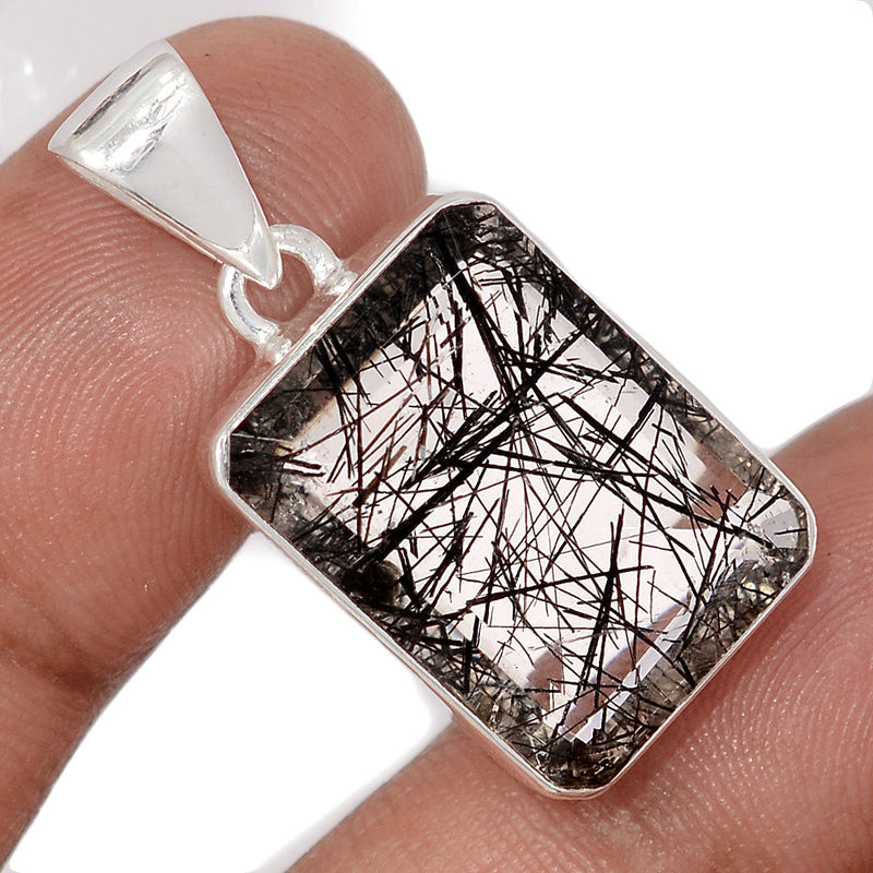 1.3" Black Rutilated Quartz Faceted Pendants - BRFP596