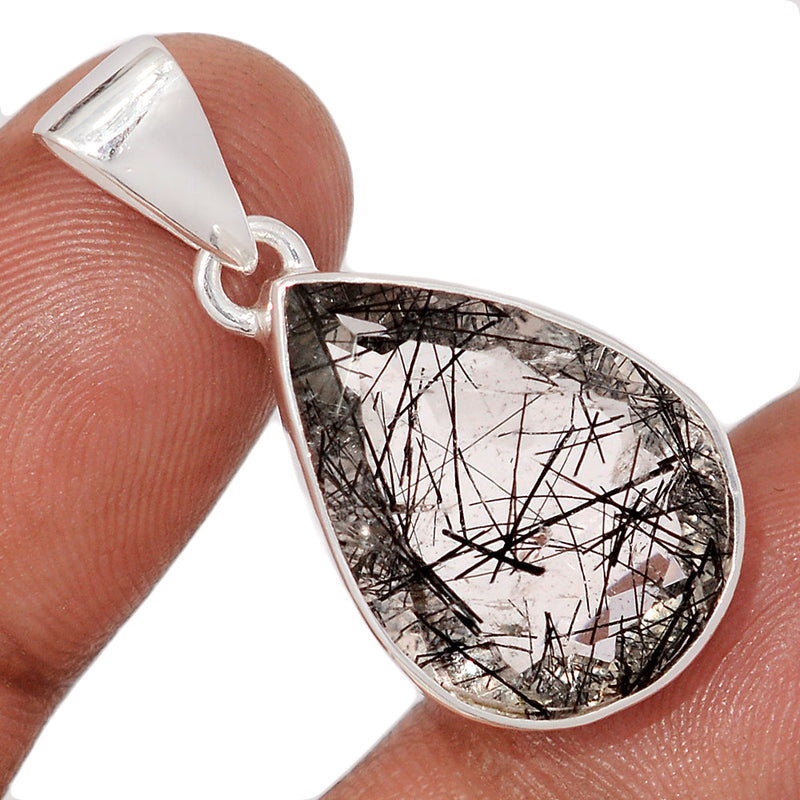 1.3" Black Rutilated Quartz Faceted Pendants - BRFP598