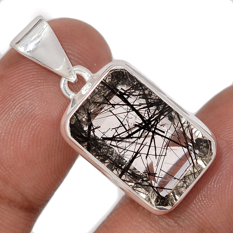 1.2" Black Rutilated Quartz Faceted Pendants - BRFP599