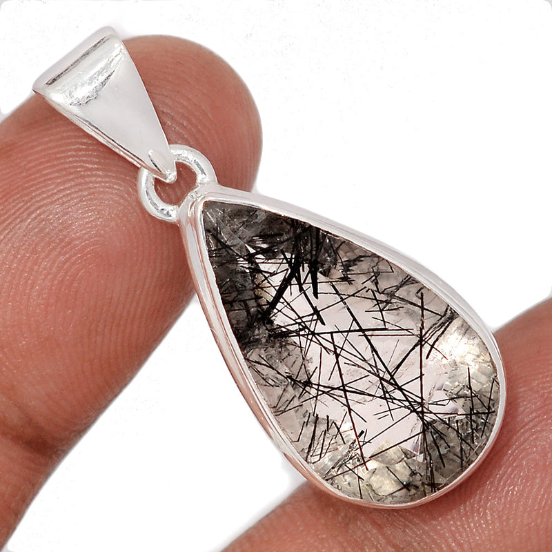 1.5" Black Rutilated Quartz Faceted Pendants - BRFP600
