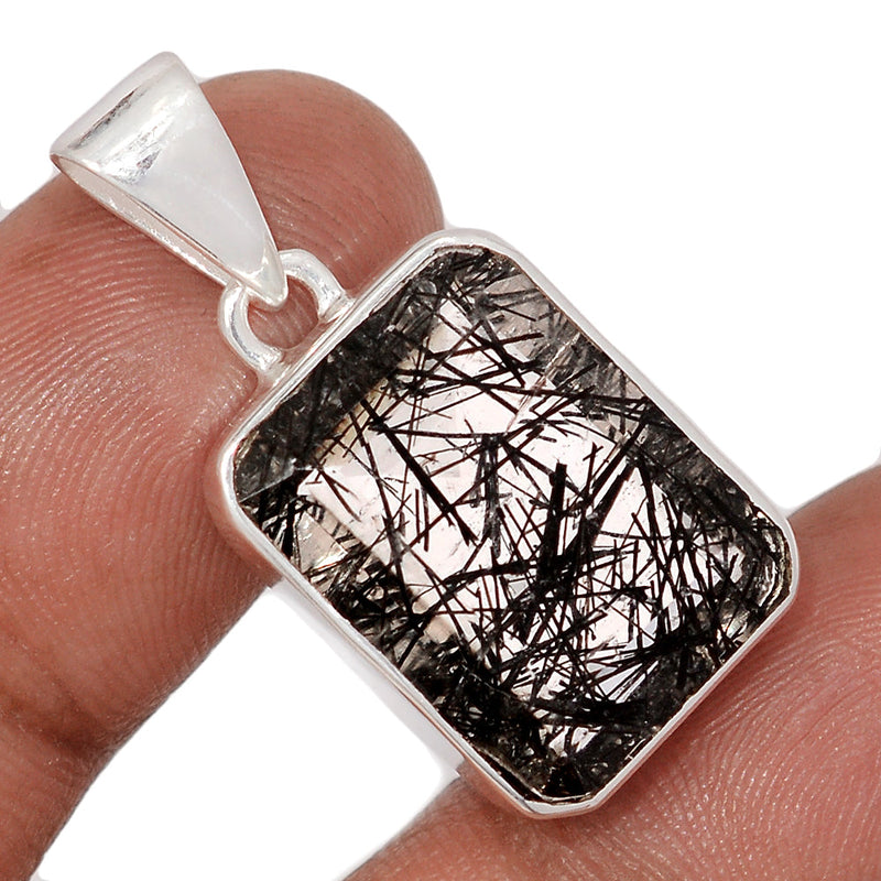 1.2" Black Rutilated Quartz Faceted Pendants - BRFP601
