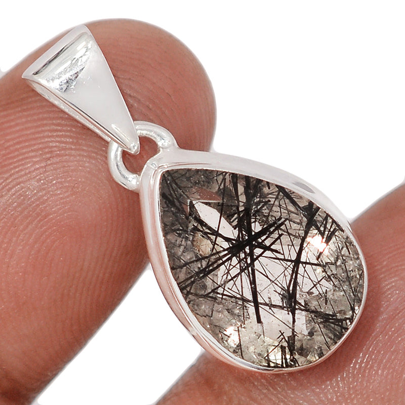 1.1" Black Rutilated Quartz Faceted Pendants - BRFP604