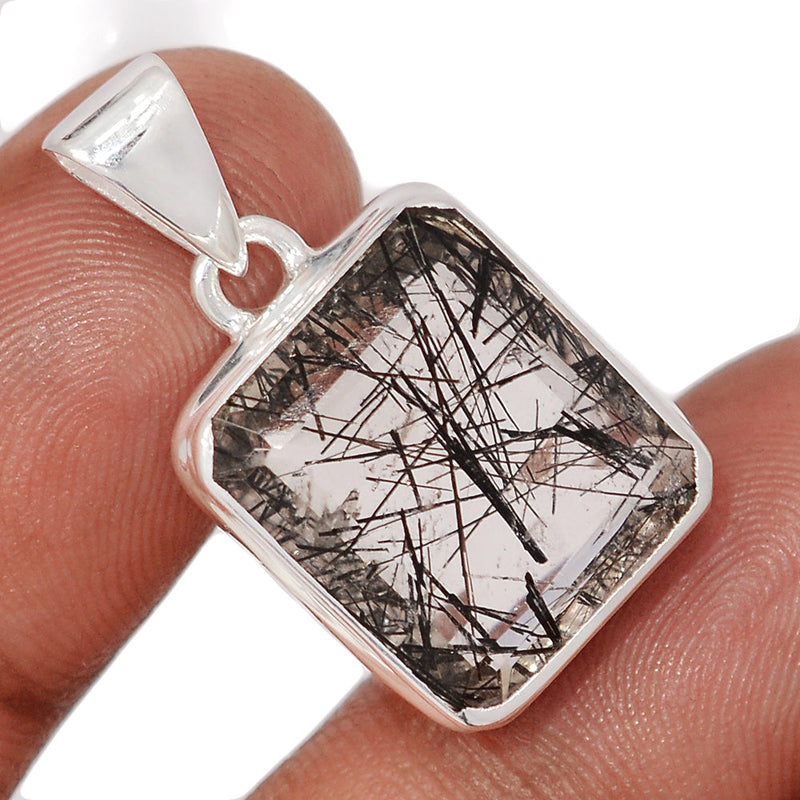 1.2" Black Rutilated Quartz Faceted Pendants - BRFP605