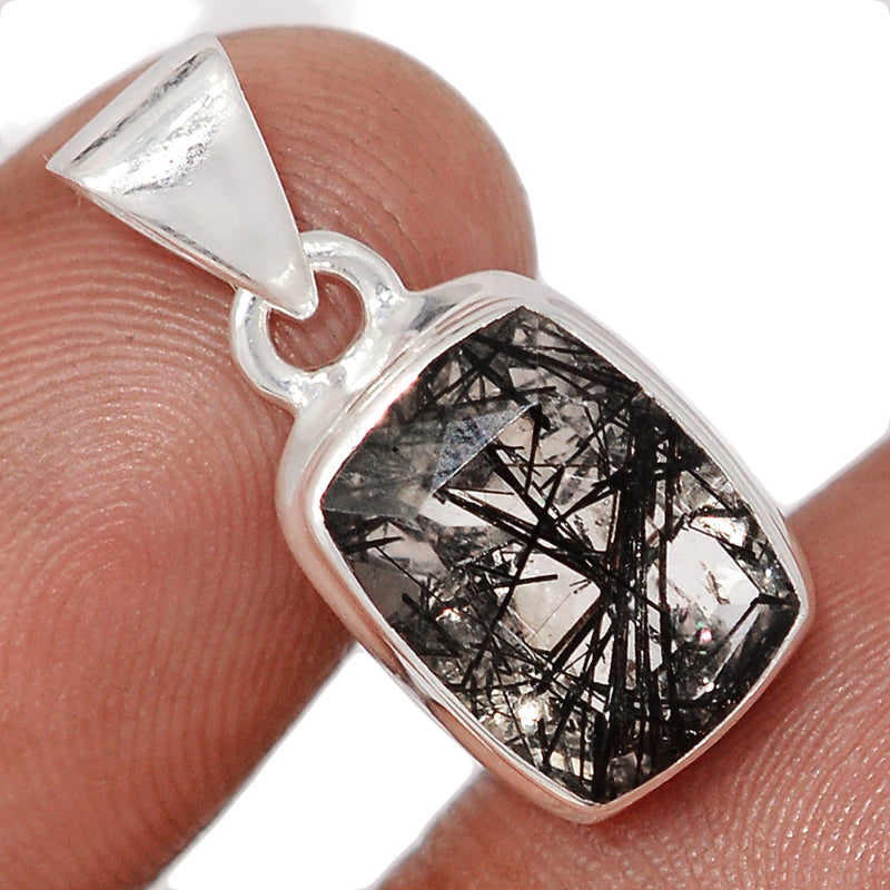 1" Black Rutilated Quartz Faceted Pendants - BRFP614