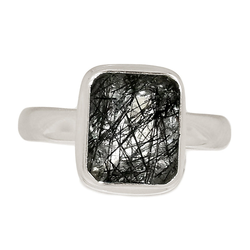 Black Rutilated Quartz Faceted Ring - BRFR1000