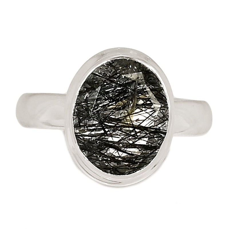 Black Rutilated Quartz Faceted Ring - BRFR1001