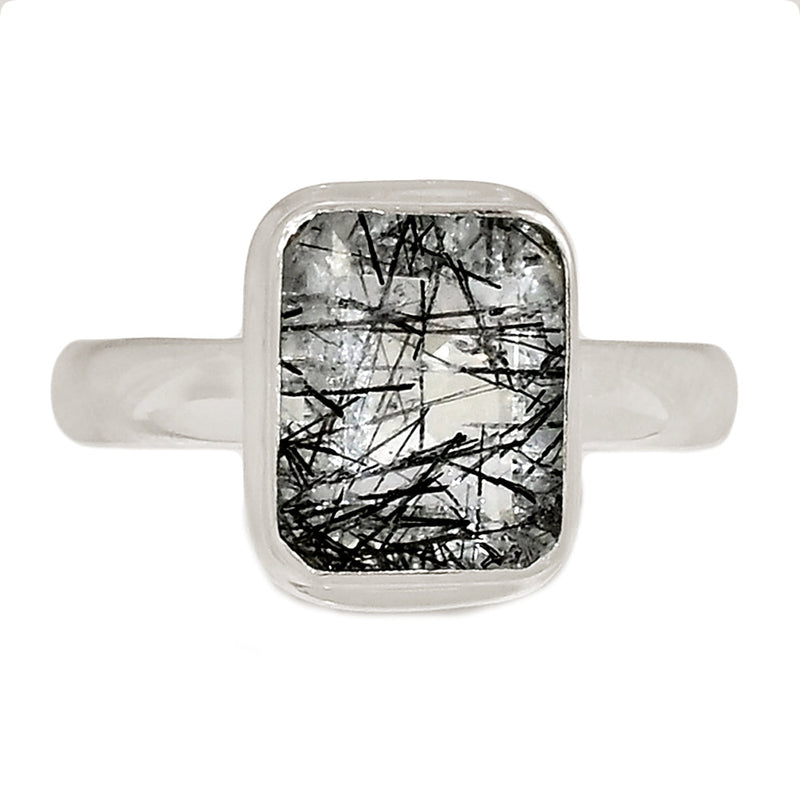 Black Rutilated Quartz Faceted Ring - BRFR1002