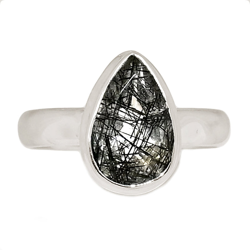 Black Rutilated Quartz Faceted Ring - BRFR1004
