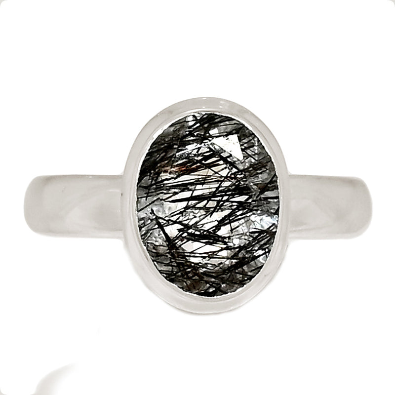 Black Rutilated Quartz Faceted Ring - BRFR1005