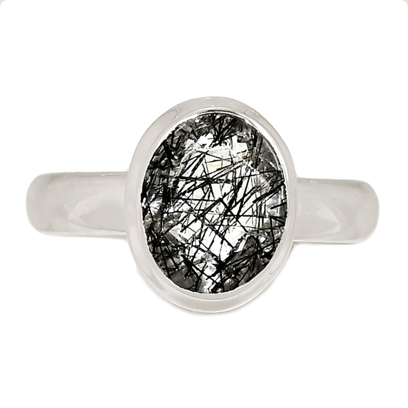 Black Rutilated Quartz Faceted Ring - BRFR1006