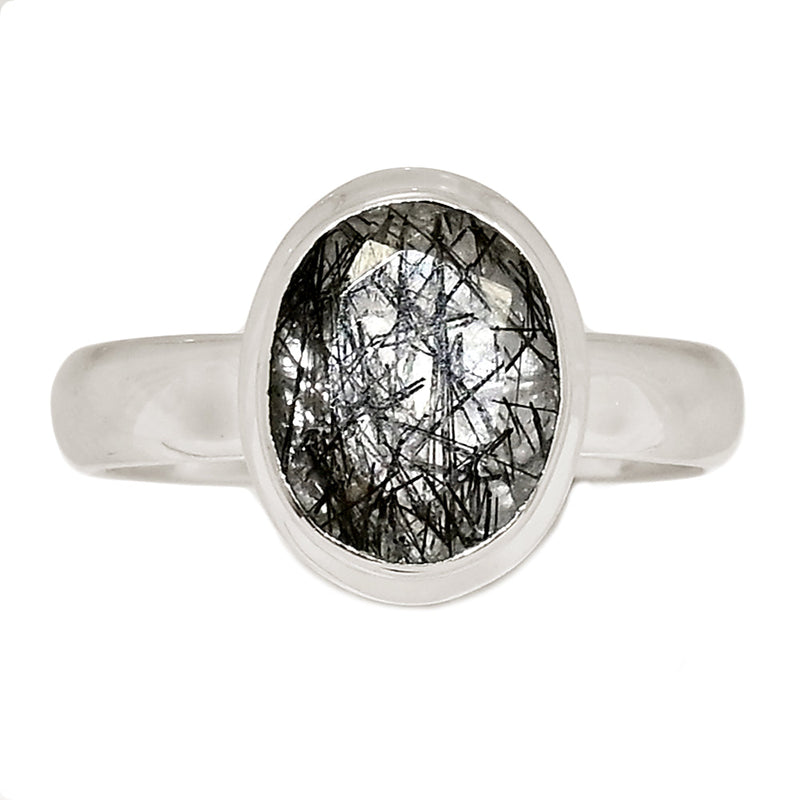 Black Rutilated Quartz Faceted Ring - BRFR1008