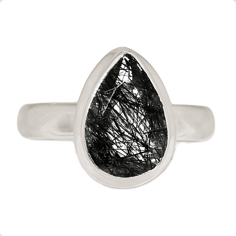 Black Rutilated Quartz Faceted Ring - BRFR1009