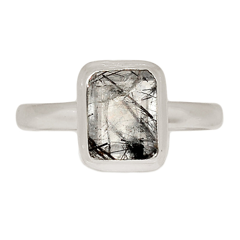 Black Rutilated Quartz Faceted Ring - BRFR881