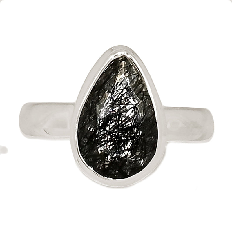 Black Rutilated Quartz Faceted Ring - BRFR983