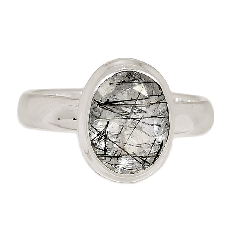 Black Rutilated Quartz Faceted Ring - BRFR984