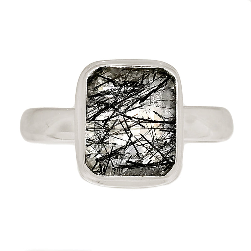 Black Rutilated Quartz Faceted Ring - BRFR985