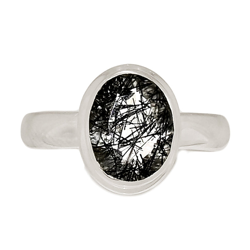 Black Rutilated Quartz Faceted Ring - BRFR986