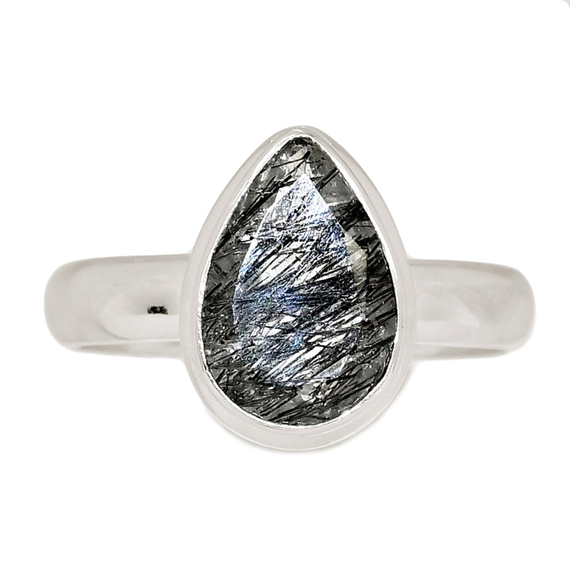 Black Rutilated Quartz Faceted Ring - BRFR988