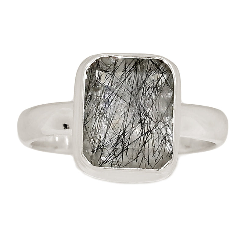 Black Rutilated Quartz Faceted Ring - BRFR989