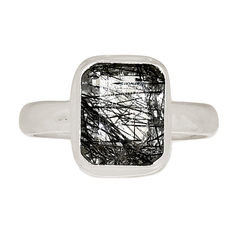 Black Rutilated Quartz Faceted Ring - BRFR991