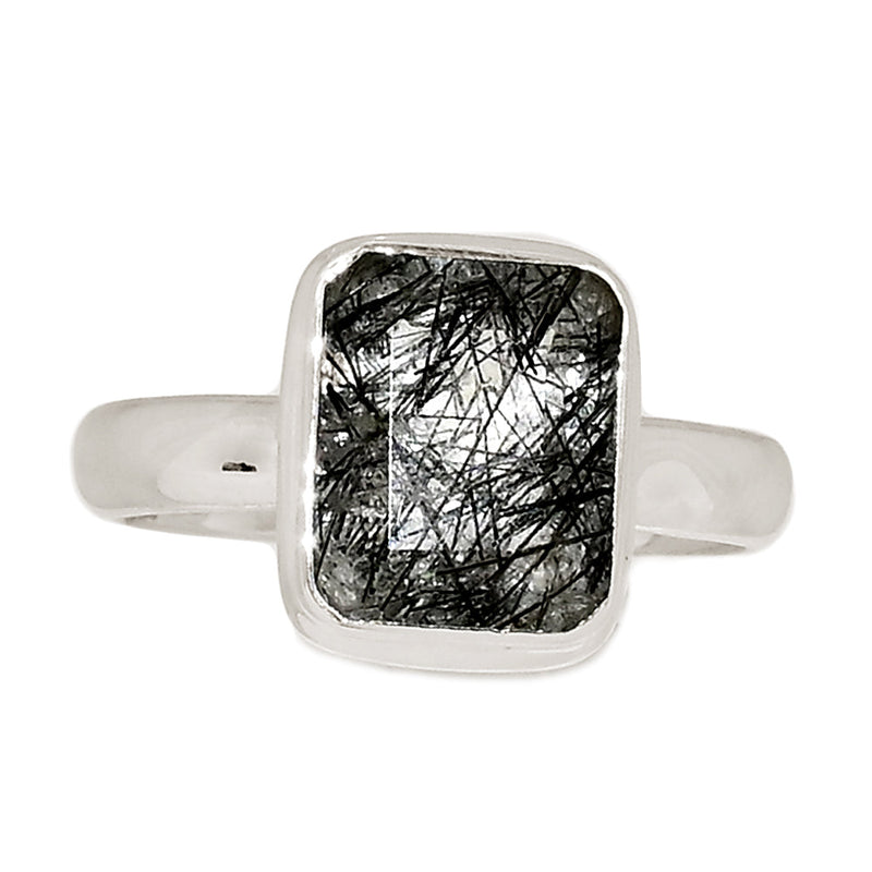 Black Rutilated Quartz Faceted Ring - BRFR993