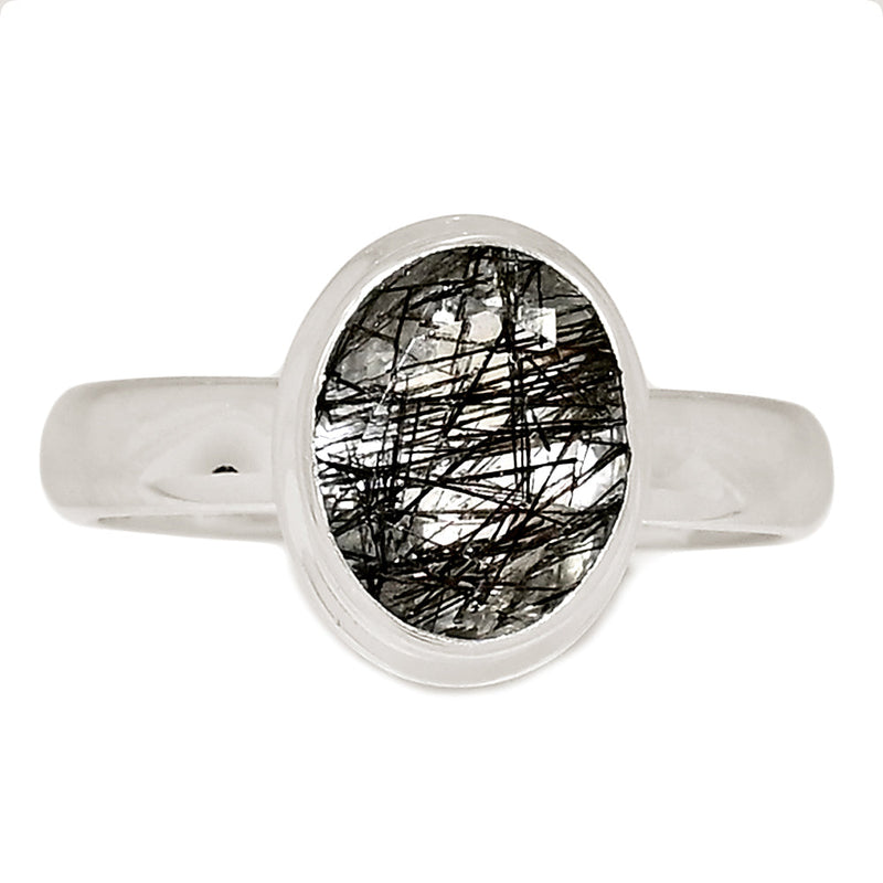 Black Rutilated Quartz Faceted Ring - BRFR994