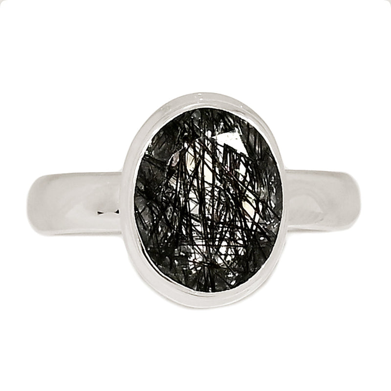 Black Rutilated Quartz Faceted Ring - BRFR996