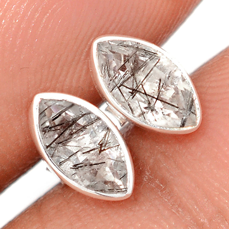 Black Rutilated Quartz Faceted Studs - BRFS100