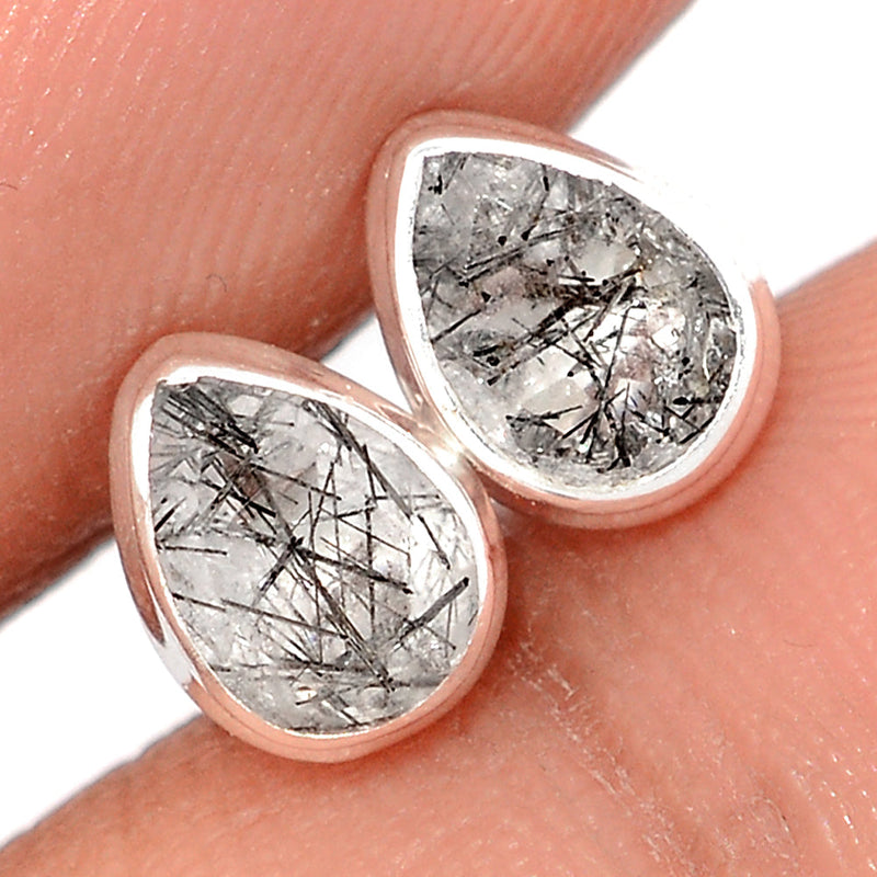 Black Rutilated Quartz Faceted Studs - BRFS101