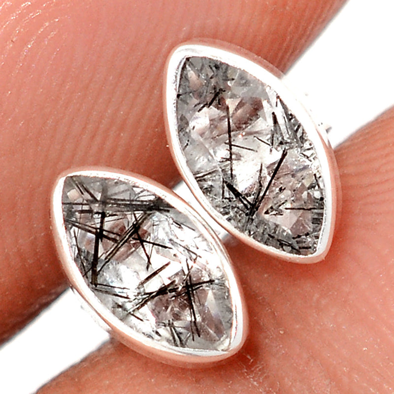 Black Rutilated Quartz Faceted Studs - BRFS102