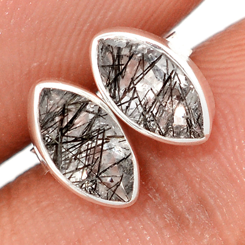 Black Rutilated Quartz Faceted Studs - BRFS54